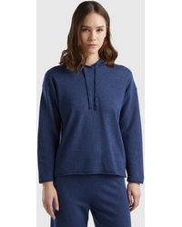 Benetton - Air Force Blue Cashmere Blend Sweater With Hood - Lyst
