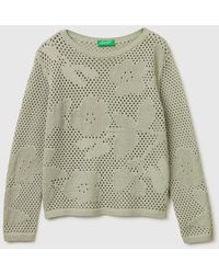 Benetton - Benetton, Pull Ajouré À Fleurs, Taille, Vert Clair, Femme - Lyst