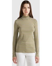 Benetton - Benetton, Striped Turtleneck T-Shirt, , Military - Lyst