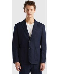 Benetton - Blazer Slim Fit In Misto Lino - Lyst