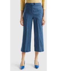 Benetton - Cropped Trousers In Pure Linen - Lyst