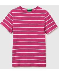 Benetton - Benetton, T-Shirt Rayé À Col Rond, Taille, Prune, Femme - Lyst