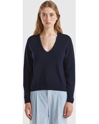 Benetton - Benetton, Midnight V-Neck Sweater - Lyst