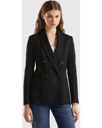 Benetton - Double-breasted Blazer In Sustainable Viscose Blend - Lyst