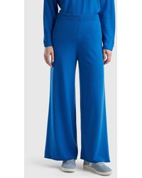 Benetton - Blue Wide Trousers In Cashmere And Wool Blend - Lyst