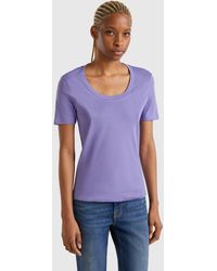 Benetton - Benetton, Camiseta De Manga Corta De Algodón De Fibra Larga, Azul Violáceo, Mujer - Lyst