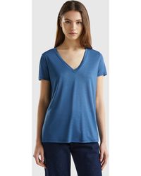 Benetton - V-neck T-shirt In Sustainable Viscose - Lyst