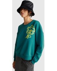 Benetton - Benetton, Sudadera De Corte Regular Con Aplicación, Talla, Verde Oscuro, Mujer - Lyst