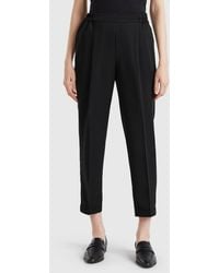 Benetton - Benetton, Pantaloni Fluidi Con Risvolto, Nero, Donna - Lyst