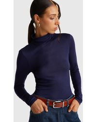 Benetton - Benetton, Camiseta De Cuello Alto En Mezcla De Viscosa Y Cachemira, Talla, Azul Oscuro, Mujer - Lyst