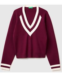 Benetton - Benetton, Boxy Fit V-Neck Sweater - Lyst