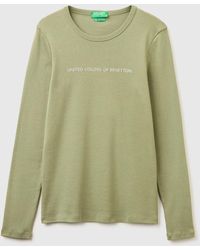 Benetton - Benetton, Long Sleeve T-Shirt With Glitter Logo - Lyst