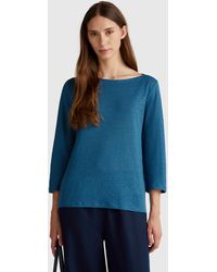 Benetton - Benetton, Pure Linen T-Shirt With 3/4 Sleeves - Lyst