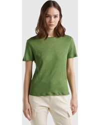 Benetton - Crew Neck T-shirt In Pure Linen - Lyst