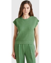 Benetton - Benetton, Chaleco De Mezcla De Algodón Y Lino, Verde, Mujer - Lyst