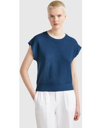 Benetton - Benetton, Gilet En Coton Et Lin Mélangés, Bleu Horizon, Femme - Lyst