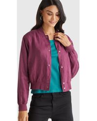 Benetton - Benetton, Bomberjacke Aus 100 Leinen, Größe, Pflaume, Damen - Lyst