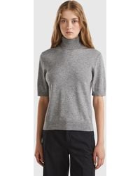 Benetton - Gray Short Sleeve Turtleneck In Cashmere Blend - Lyst