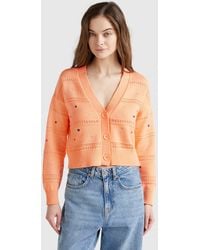Benetton - Benetton, Strickjacke Mit Gestickten Blumen, Pfirsichrosa - Lyst