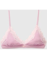 Benetton - Benetton, Silk Blend Triangle Bra With Lace - Lyst