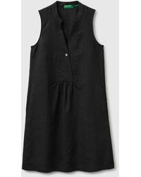 Benetton - Benetton, Robe Courte 100% Lin, Taille, Noir, Femme - Lyst