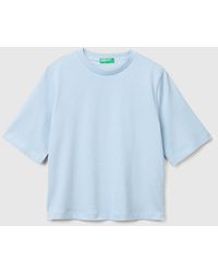 Benetton - Benetton, T-Shirt 100% Coton Coupe Carrée, Taille, Bleu Clair, Femme - Lyst