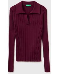 Benetton - Benetton, Ribbed Sweater With Polo Collar - Lyst