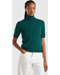 Benetton - Forest Green Short Sleeve Turtleneck In Cashmere Blend - Lyst