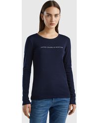 Benetton - Long Sleeve Dark Blue T-shirt In 100% Cotton - Lyst