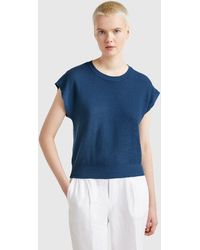 Benetton - Benetton, Chaleco De Mezcla De Algodón Y Lino, Azul Grisáceo, Mujer - Lyst