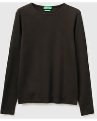 Benetton - Benetton, T-Shirt À Manches Longues Coupe Ajustée, Taille, Marron, Femme - Lyst