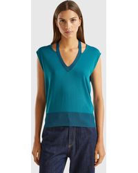 Benetton - Benetton, Flowy Sweater With V-Neck And Laces, , Dark - Lyst