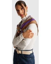 Benetton - Benetton, Camiseta De Cuello Alto En Mezcla De Viscosa Y Cachemira, Talla, Blanco Crema, Mujer - Lyst