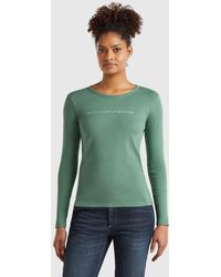 Benetton - Benetton, Camiseta Verde Bosque De Manga Larga De 100 Algodón, Verde Oscuro, Mujer - Lyst