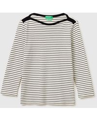Benetton - Benetton, T-Shirt Rayé À Col Bateau, Taille, Crème, Femme - Lyst