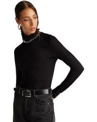 Benetton - Benetton, Camiseta De Cuello Alto En Mezcla De Viscosa Y Cachemira, Talla, Negro, Mujer - Lyst
