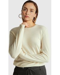Benetton - Benetton, Cream Crew Neck Sweater - Lyst