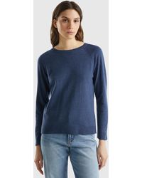 Benetton - Air Force Blue Crew Neck Sweater In Cashmere And Wool Blend - Lyst