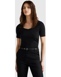 Benetton - Benetton, T-Shirt Coupe Slim, Noir, Femme - Lyst