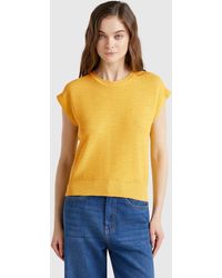 Benetton - Benetton, Gilet En Coton Et Lin Mélangés, Moutarde, Femme - Lyst