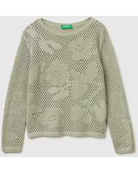 Benetton - Benetton, Openwork Sweater With Flowers - Lyst