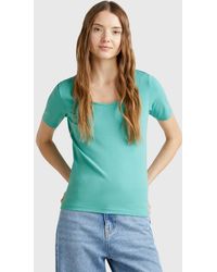 Benetton - Benetton, T-Shirt Coupe Slim, Bleu Vert, Femme - Lyst