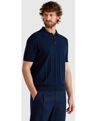 Benetton - Benetton, Gestricktes Poloshirt Aus Leinenmischung, Dunkelblau - Lyst