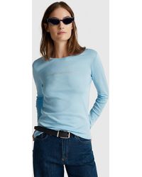 Benetton - Benetton, T-Shirt À Manches Longues Avec Logo Pailleté, Taille, Bleu Clair, Femme - Lyst