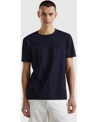 Benetton - Dark Blue T-shirt In Slub Cotton - Lyst