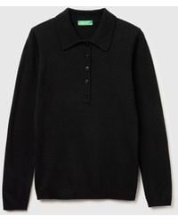 Benetton - Benetton, Poloshirt Aus Kaschmirmischung, Größe, Schwarz, Damen - Lyst