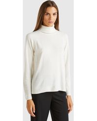 Benetton - Benetton, Suéter De Cuello Alto Color Crema En Mezcla De Lana Y Cachemira, Talla, Blanco Crema, Mujer - Lyst