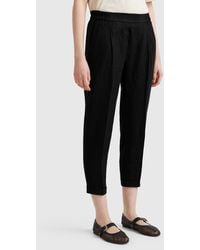 Benetton - Benetton, Pantalón Cropped 100% Lino, Negro, Mujer - Lyst