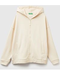 Benetton - Benetton, Sudadera Con Capucha Y Cremallera 100 Algodón, Talla, Blanco Crema, Mujer - Lyst