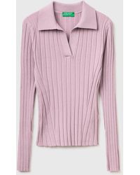 Benetton - Benetton, Ribbed Sweater With Polo Collar - Lyst